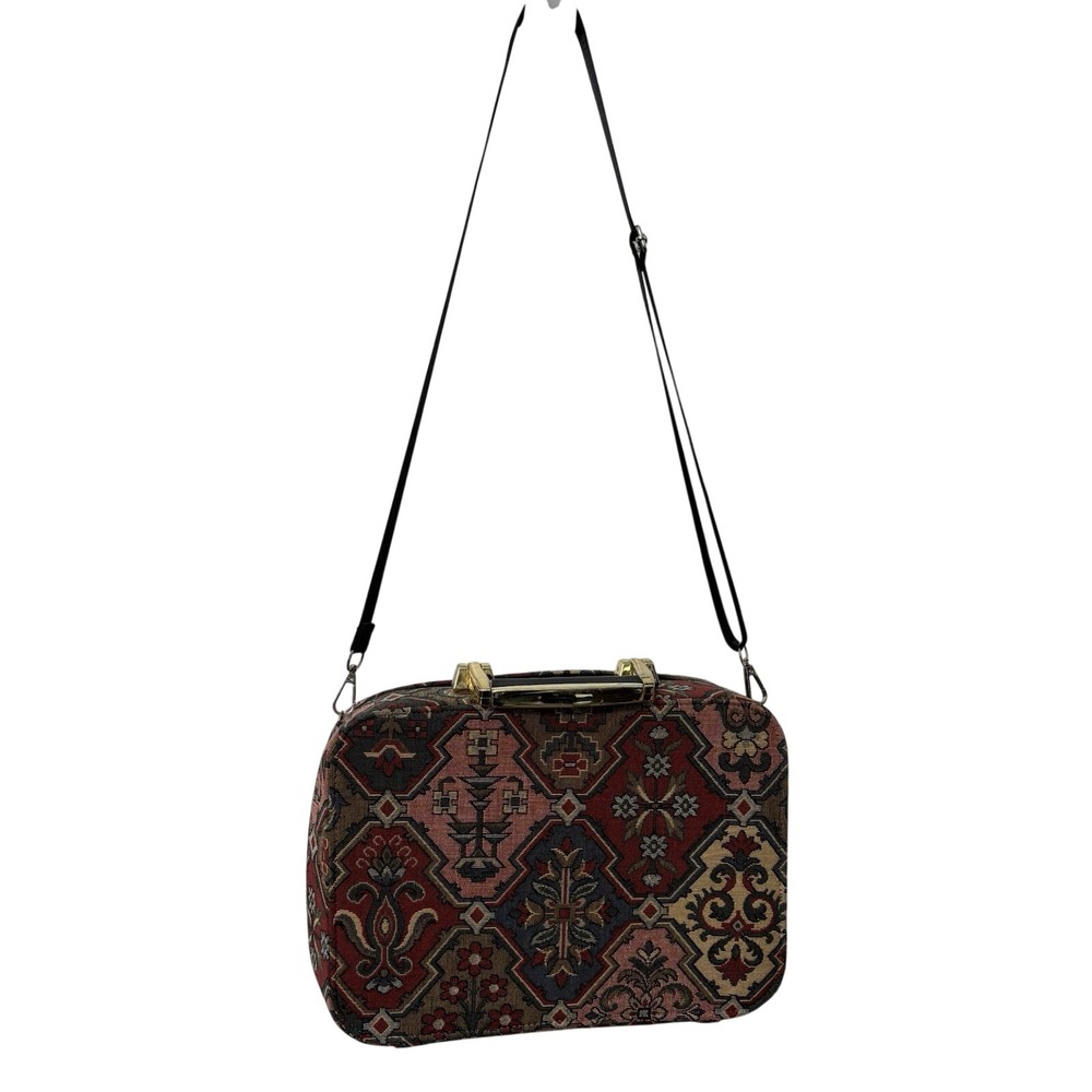 Vintage 80s 90s Y2K Needlepoint Tapestry Purse Handbag Structured Travel Case - Picture 2 of 15